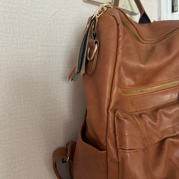 Brown leather backpack with - Picture 3 of 8